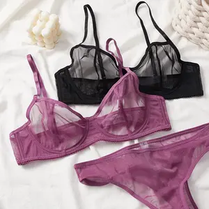High Quality Lingerie Sets Transparent Bralette De Encaje Women's Underwear Lace Mesh Bra Set