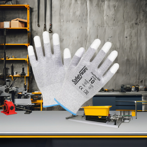 XL Size PU ESD Anti-Slip Anti-Static <b>Touch</b> <b>Screen</b> Safety <b>Gloves</b> Polyester Mixed Carbon Knitted <b>Gloves</b> - Product Image 2