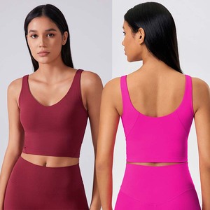 FANCO classique sport <span class=keywords><strong>d</strong></span>ébardeurs femmes col en V sans manches chemise athlétique <span class=keywords><strong>d</strong></span>ébardeur Lulu Slim Fit U dos Gym rembourré haut court Yoga <span class=keywords><strong>soutien</strong></span>-<span class=keywords><strong>gorge</strong></span> - Product Image 1