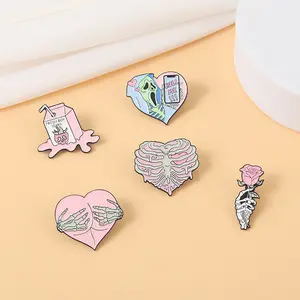 Nouvelle série de lettres en alliage populaires européennes et américaines Épinglette Creative Cartoon Rose Heart Shape Badge