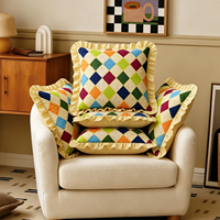 Housse de coussin en coton à volants géométriques en forme de losange, housse de coussin imprimée colorée, coussin décoratif rétro, décoration de salon