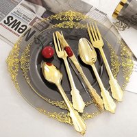 175 pièces de vaisselle jetable en plastique noir de luxe, élégante et de haute qualité, comprenant des assiettes de présentation, des assiettes, des gobelets et des serviettes pour mariage et fête