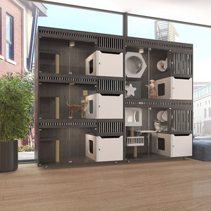 Offre Spéciale <span class=keywords><strong>Commercial</strong></span> grand luxe gris en bois massif chat maison meubles animalerie vétérinaire utilisation intérieure chat hôtel Cage - Product Image 1