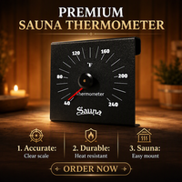 Termometer Sauna Logam Hitam Modern, Pengukur Suhu Analog yang Dipasang di Dinding 40-240 ° F untuk Ruang Uap Rumah, Sauna Kering, dan Rumah Mandi Uap