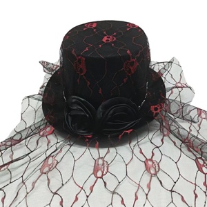 Elegante Sombrero de Copa Gótico con Encaje de Calavera y Velo, Sombrero de Terror Negro y Rojo para Disfraz de Halloween - Product Image 3