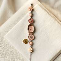 Montre bracelet Zoryn avec breloque abeille rose pastel délicate, détails dorés, perles artisanales, montre décontractée pour femme, mouvement à quartz