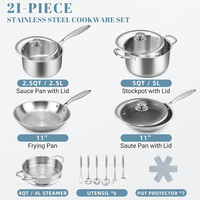 Ensemble de casseroles en acier inoxydable triple couche de haute qualité, couvercles en verre modernes sans revêtement, poignées en acier inoxydable, compatible gaz et induction, 10 pièces