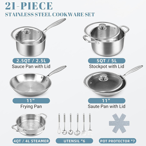 High Quality Modern Glass Cover No Coating Stainless Steel Handles Gas <b>Induction</b> 10-Piece Triply Stainless Steel <b>Cookware</b> <b>Set</b> - Product Image 2
