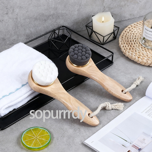 Brosse nettoyante <span class=keywords><strong>pour</strong></span> <span class=keywords><strong>le</strong></span> visage à poils doux avec logo personnalisé, manche en bois - Nettoyage en profondeur des pores, exfoliation, soin du visage sec, brosse nettoyante - Product Image 6