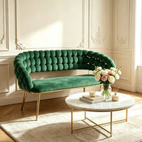 Nouveau Canapé en Velours 3D à Dossier Capitonnée Effet Bulle 2026 avec Pieds en Métal Doré pour Salon, Hall d'Hôtel, Café