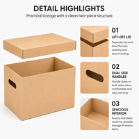 Caja de Almacenamiento de Papel Kraft Resistente con Tapa y Asa, Caja de Archivo de Cartón Corrugado, Organizador de Documentos, Caja para Cómics y Discos