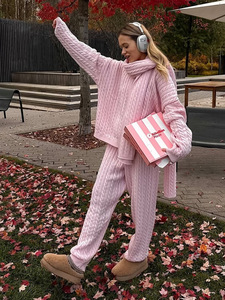 <span class=keywords><strong>Pantaloni</strong></span> Vintage a Gamba Larga in Maglia di <span class=keywords><strong>Viscosa</strong></span> e Poliestere, Colore Unico, Elastici e Comodi, Novità Inverno 2025 per <span class=keywords><strong>Donna</strong></span> - Product Image 3