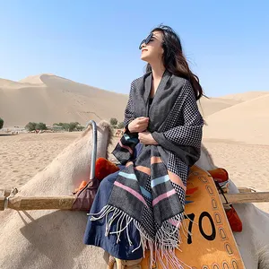 leichte plaid wrap pashmina Suppliers-New Fashion Thicken Blanket Schals und Wraps Long Cashmere Female Winter Warm Plaid Frauen Schal Pashmina