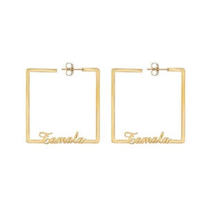 Custom Name Square <b>Hoop</b> <b>Earring</b> <b>For</b> Women High Quality Stainless Steel Jewelry Personalized Gift - Product Image 3
