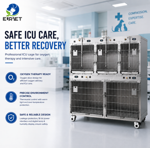 EURVET Attrezzatura Veterinaria Gabbia ICU per Cani e Gatti in Acciaio Inox 304 con Luce Calda, Porta per Ossigeno, Termostato e Spegnimento Automatico per Sovratemperatura - Product Image 1
