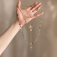 Collier pendentif croix gothique, collier ras du cou à franges multicouches pour femmes, style grunge audacieux