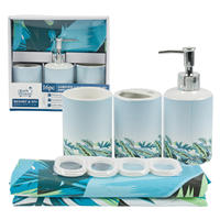 CF 16 pièces ensemble de salle de bain boîte-cadeau personnalisé en plastique porte-brosse à dents tasse à eau distributeur de savon Polyester tissu rideau de douche crochets
