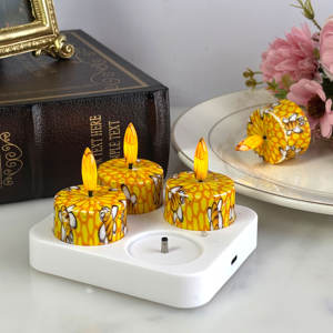 เทียนรูปผึ้งไฟ LED สีเหลืองควบคุมด้วยรีโมทมี4แพ็กสำหรับงานเลี้ยงในสวนขายส่งรังผึ้ง - Product Image 5