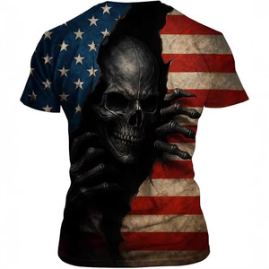 T-shirt à manches courtes pour homme, imprimé crâne drapeau américain, sublimation, coupe classique, 100 % polyester, design tricoté - Product Image 2