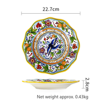 Service de table en céramique majolique peinte à la main, 4 pièces, motif floral oiseau bleu, pour usage quotidien, service de fruits et de café, ensemble complet