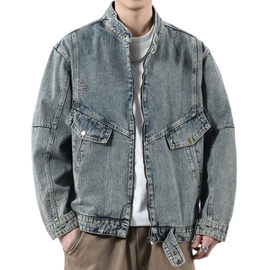 OEM Maßgeschneiderte Jeansjacke für Herren, Helle Waschung, Reißverschluss, Stehkragen, Praktische Pattentaschen, Relaxed Fit, Streetwear Oberbekleidung - Product Image 1