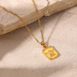 Hot Sale Stainless Steel Rectangle Pendant Crystal Natural Stone Angel wings Pendant Necklace for Women - Product Image 3