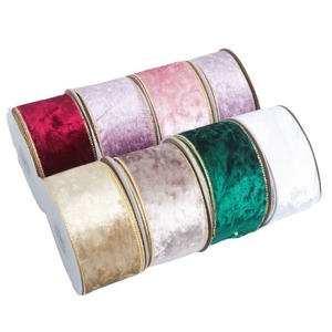 Cinta de terciopelo con borde dorado de alambre de hierro para decoración de árboles de Navidad, gran venta, en stock, al por mayor - Product Image 5