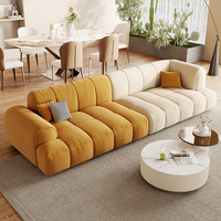 Canapé sectionnel carré en bois de style crème nordique français pour salon, idéal pour appartements petits et moyens, design moderne et minimaliste