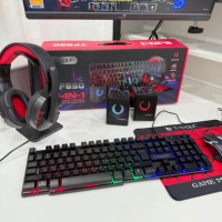 Ensemble de jeu T-WOLF TF850 arabe 5 en 1 : clavier, souris avec éclairage respirant 4 couleurs, casque de jeu 3,5 mm, haut-parleur de jeu pour PC