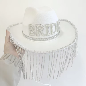 Sombrero de Vaquero de Lujo con Pedrería, para Novia, Despedida de Soltera, Bodas, Sombrero con Diamantes, de Sra. a Sra., Decoración para Fiestas - Product Image 1