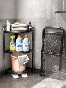 Étagère de rangement à angle droit salle de bain installation gratuite du type de sol organisateur multi-salle de bain étagère d'angle de rangement de salon - Product Image 4