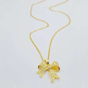 Chic Luxe En Laiton Plaqué Or Papillon Arc Zircon Collier Élégant Femmes Bijoux Collier - Product Image 5