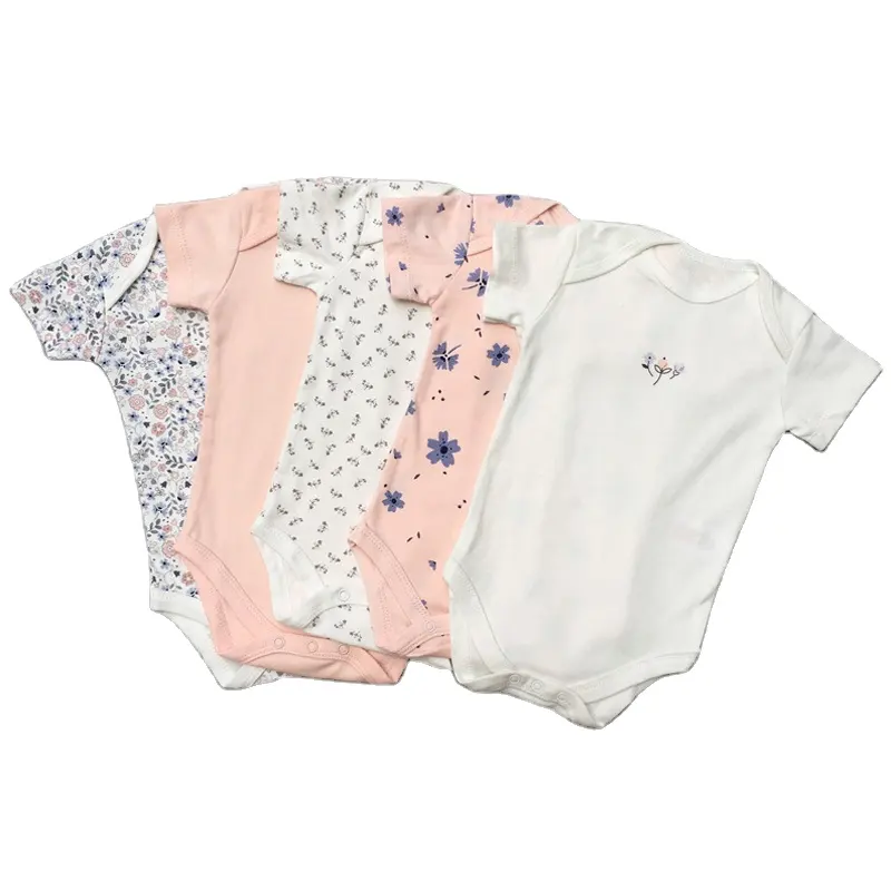 Cute Cartoon Newborn Baby Clothes Summer Short Sleeve Baby Romper 5PCS Baby Cotton Bodysuit