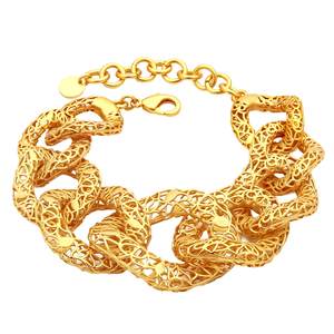 18K Plaqué Or Chunky Chaîne Bracelet pour Femmes Mode Épais <span class=keywords><strong>Gourmette</strong></span> Creux <span class=keywords><strong>Maille</strong></span> En Laiton Lien Bold Déclaration Bijoux pour Anniversaire - Product Image 4