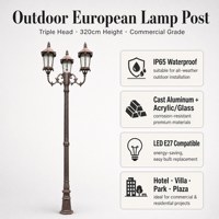 Lampadaire de jardin extérieur à triple tête en aluminium moulé, étanche IP65, LED E27, style européen, pour hôtel, villa, parc
