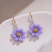 Boucles d'oreilles pendantes en forme de fleur violette, boucles d'oreilles en zircon, bijoux floraux plaqués or pour femmes
