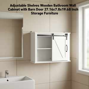 Mueble de Almacenamiento de Pared para Baño de Madera con Estantes Ajustables, 27.16x7.8x19.68 Pulgadas, Estilo Puerta Corredera - Product Image 2