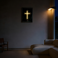 Peinture Lumineuse 3D Personnalisée sur le Thème de Jésus avec Croix Néon LED Intégrée – Décoration Murale Exclusive pour Salon et Maison