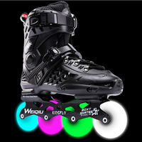 Patins à roues alignées professionnels pour adultes (hommes et femmes) et débutants, avec éclairage intégral pour figures, coque en PP, pour patinage en ligne.