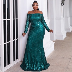 Wholesale Luxury Satin Polyester Spandex Woven Strapless Floor-Length <strong>Dresses</strong> Plus <strong>Size</strong> Sexy <strong>Sequined</strong> Built-in Bra Women Evening - Product Image 2