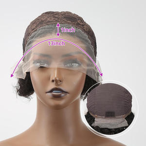 Perruques Courtes Bouclées 13x4 <span class=keywords><strong>avec</strong></span> Dentelle Frontale pour Femmes, <span class=keywords><strong>Cheveux</strong></span> Humains Brésiliens, Coupe Pixie, Vente en Gros, <span class=keywords><strong>Cheveux</strong></span> Remy Pas Chers - Product Image 2