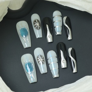 Uñas postizas de lujo de acrílico, largas, color rosa, con cobertura completa, hechas a mano, con pedrería de estrellas, precio de fábrica, venta al por mayor. - Product Image 3