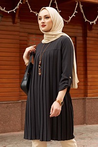 Factory Direct Muslim Top Shirt <strong>Women's</strong> Clothing Middle East Malay Top Ruffled Pleated Long Sleeve Plain Polyester Islamic Shirt - Product Image 6