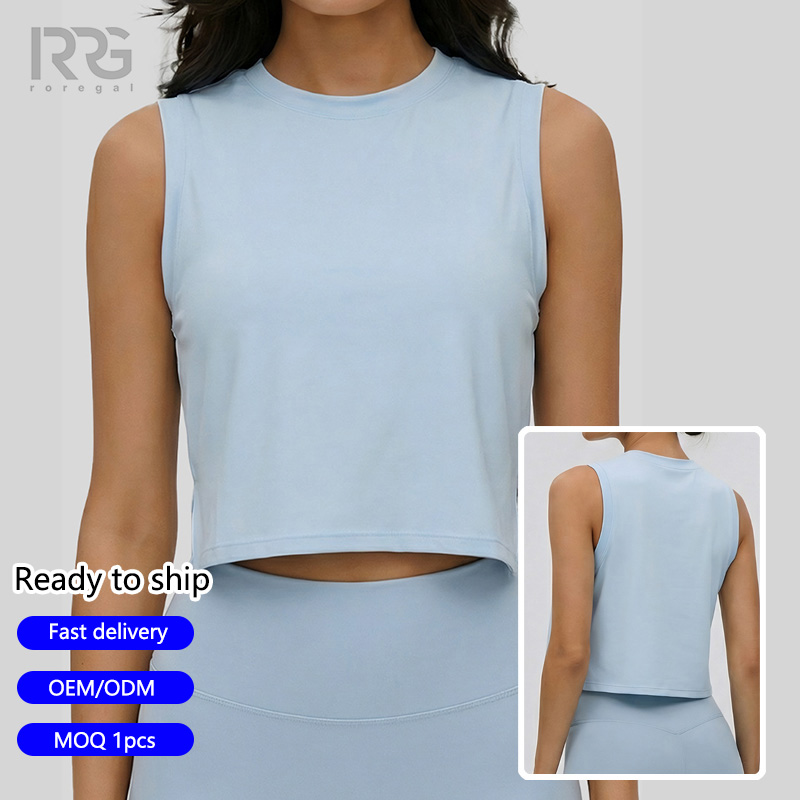 Roregal New Style Sleeveless Sport T-shirt Ladies Exercise Fitness Women's Loose Fit Crop Yoga Tank Top