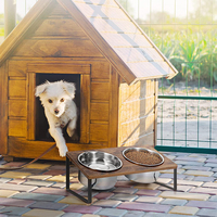 Bois acier inoxydable chauffé chiens oiseau chat lapin animal de compagnie villa maison mangeoires d'eau support de bol d'alimentation