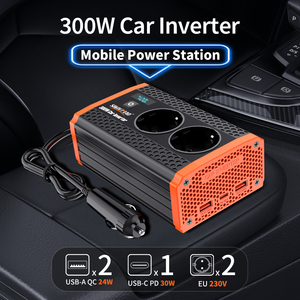 Convertisseur de courant pour voiture <span class=keywords><strong>12V</strong></span> vers <span class=keywords><strong>230V</strong></span> DC/AC <span class=keywords><strong>300W</strong></span>, prise AC double USB à charge rapide, pour le camping - Product Image 2