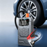 Démarreur de voiture intelligent 4-en-1 avec pompe à air, lampe torche, batterie externe et moniteur de pression des pneus numérique 12V pour secours extérieur