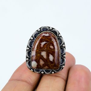 Hermoso anillo bohemio con piedra preciosa de jaspe natural Noreena, plata esterlina 925, diseño unisex. - Product Image 1