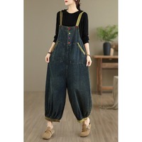 Nouvelle collection automne 2026 : Salopette en jean pour femme, color block olive, bretelles, coupe ample, jambe ballon, style décontracté, taille plus