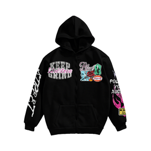 Sweat à capuche unisexe surdimensionné à fermeture éclair, impression par transfert thermique personnalisée ODM, nouvelle tendance, imprimé, séchage rapide, 100% polyester, gris - Product Image 3